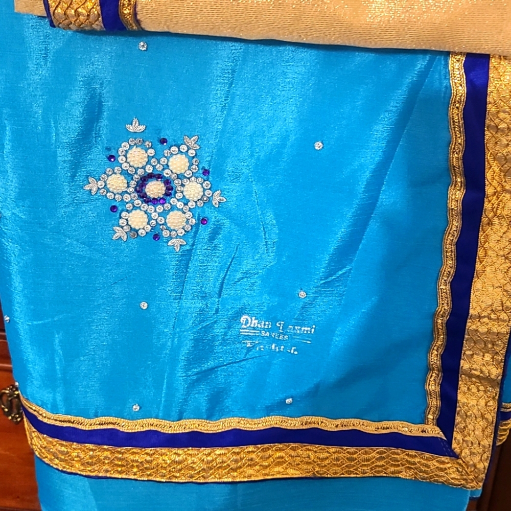 Beautiful Teal and Beige Saree